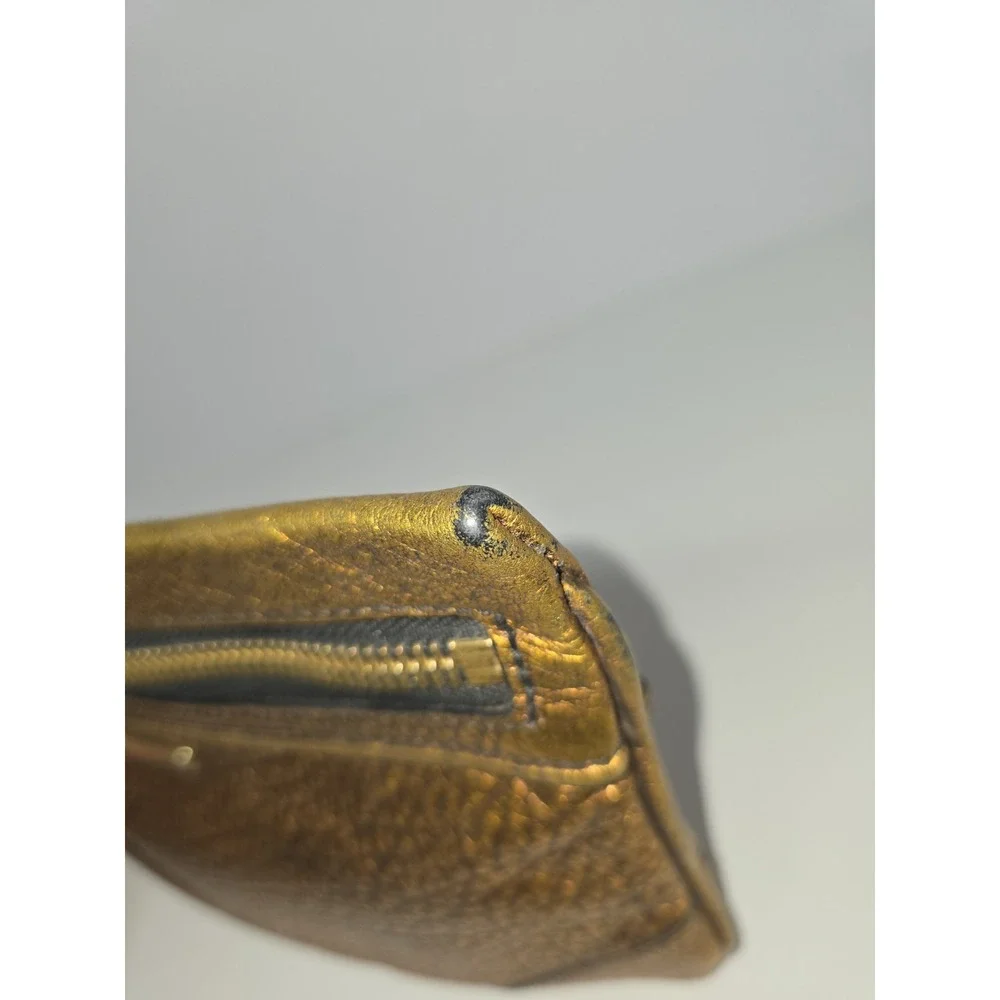 Burberry Metallic Copper Crackled Pebble Leather Wristlet Purse Clutch